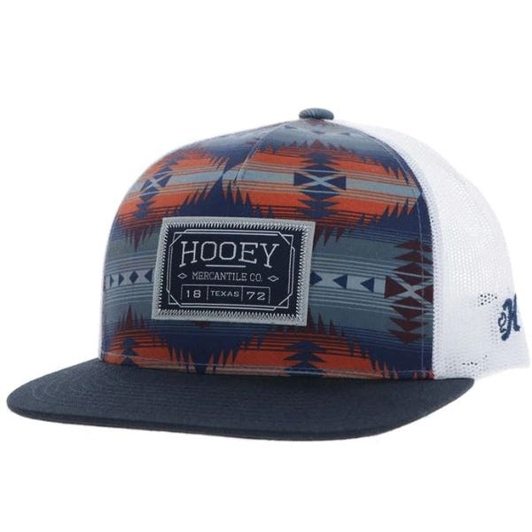 Hooey Doc Series 2502T-NVWH Hat, Gray/Navy/Orange/White Aztec, Gray/Navy/Orange Rectangular Patch, Men's, One-Size