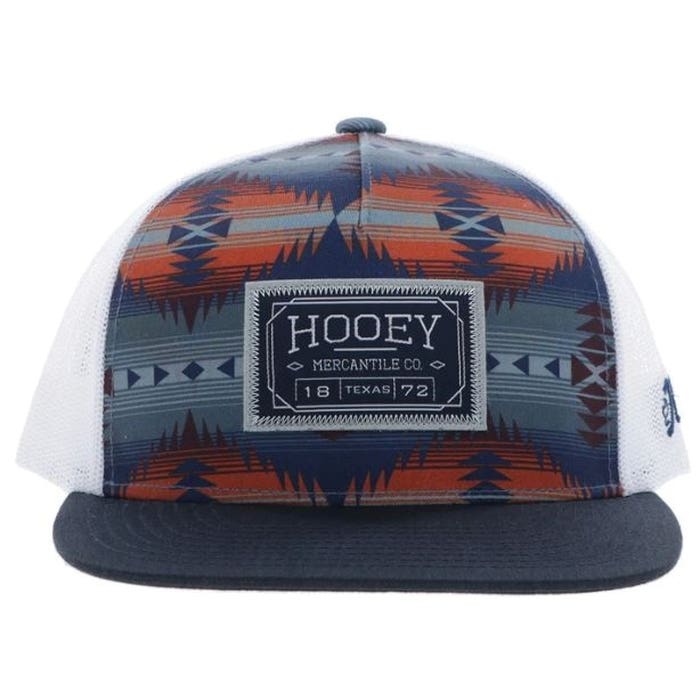 Hooey Doc Series 2502T-NVWH Hat, Gray/Navy/Orange/White Aztec, Gray/Navy/Orange Rectangular Patch, Men's, One-Size