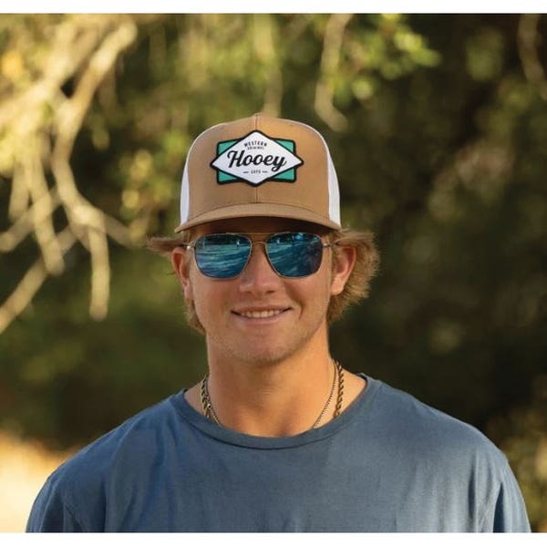 Hooey Diamond Series 2422T-TNWH Hat, Black/Teal/White Patch, Men's, One-Size, Tan/White
