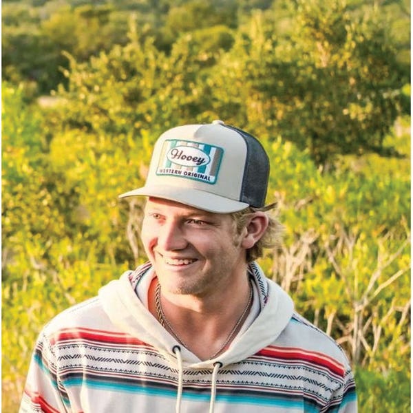 Hooey Sudan Series 2411T-TNCH Hat, Blue/Tan/White Rectangular Patch, Men's, One-Size, Charcoal/Tan