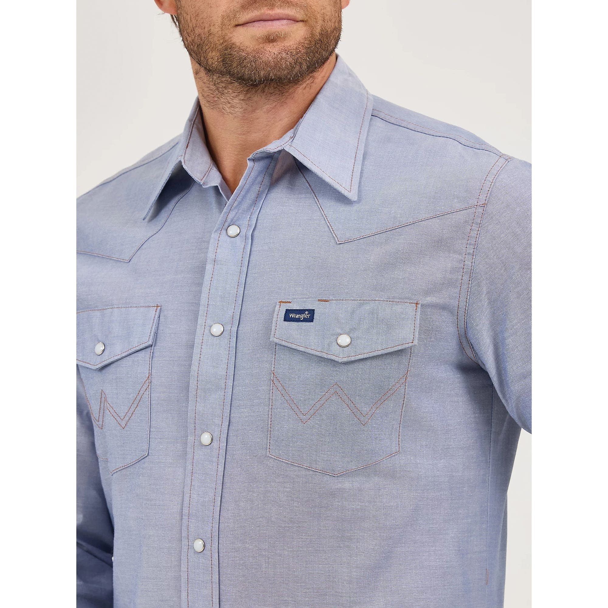 Wrangler 112370330-3XL Western Shirt, 3XL, Cotton/Denim, Spread, Long Sleeve, Classic Fit, Snap Closure