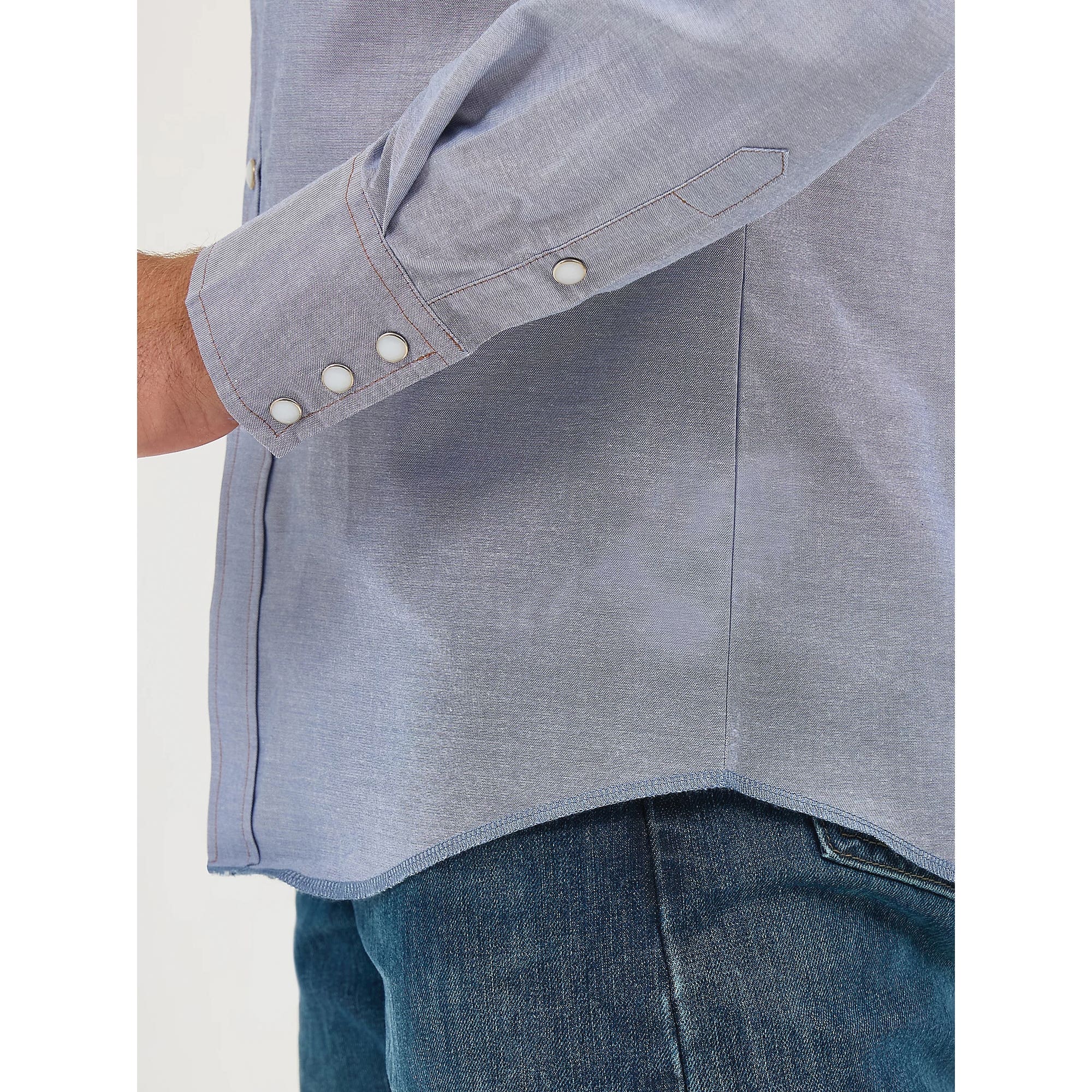 Wrangler 112370330-3XL Western Shirt, 3XL, Cotton/Denim, Spread, Long Sleeve, Classic Fit, Snap Closure