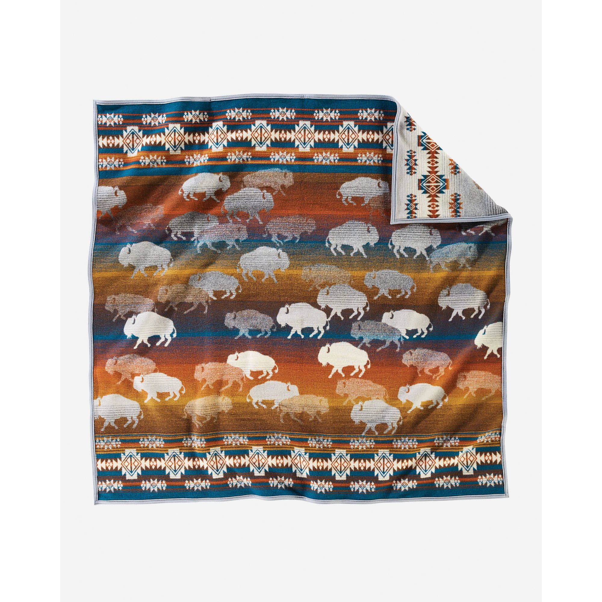 Pendleton ZF617-53787 Throw, 64 in L, 64 in W, Prairie Rush Hour Buffalo Pattern, Cotton/Virgin Wool, Gray Buffalo