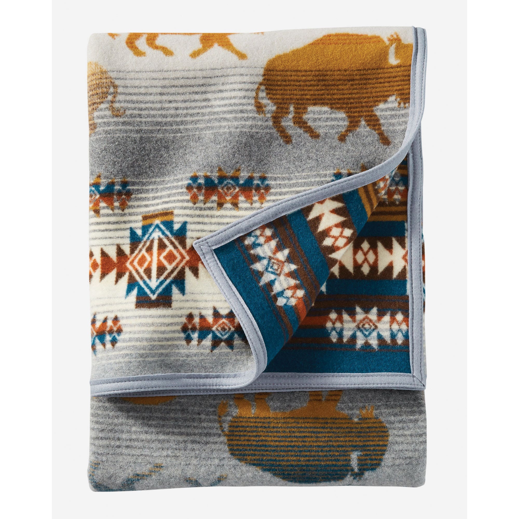 Pendleton ZF617-53787 Throw, 64 in L, 64 in W, Prairie Rush Hour Buffalo Pattern, Cotton/Virgin Wool, Gray Buffalo