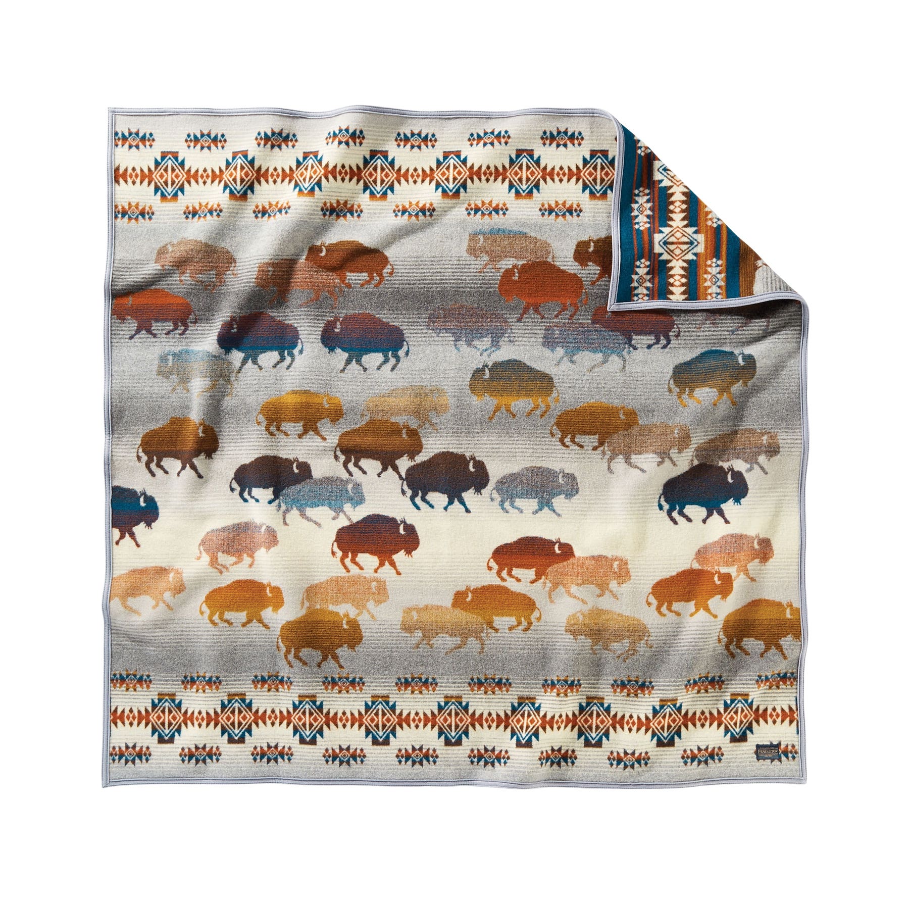Pendleton ZF617-53787 Throw, 64 in L, 64 in W, Prairie Rush Hour Buffalo Pattern, Cotton/Virgin Wool, Gray Buffalo