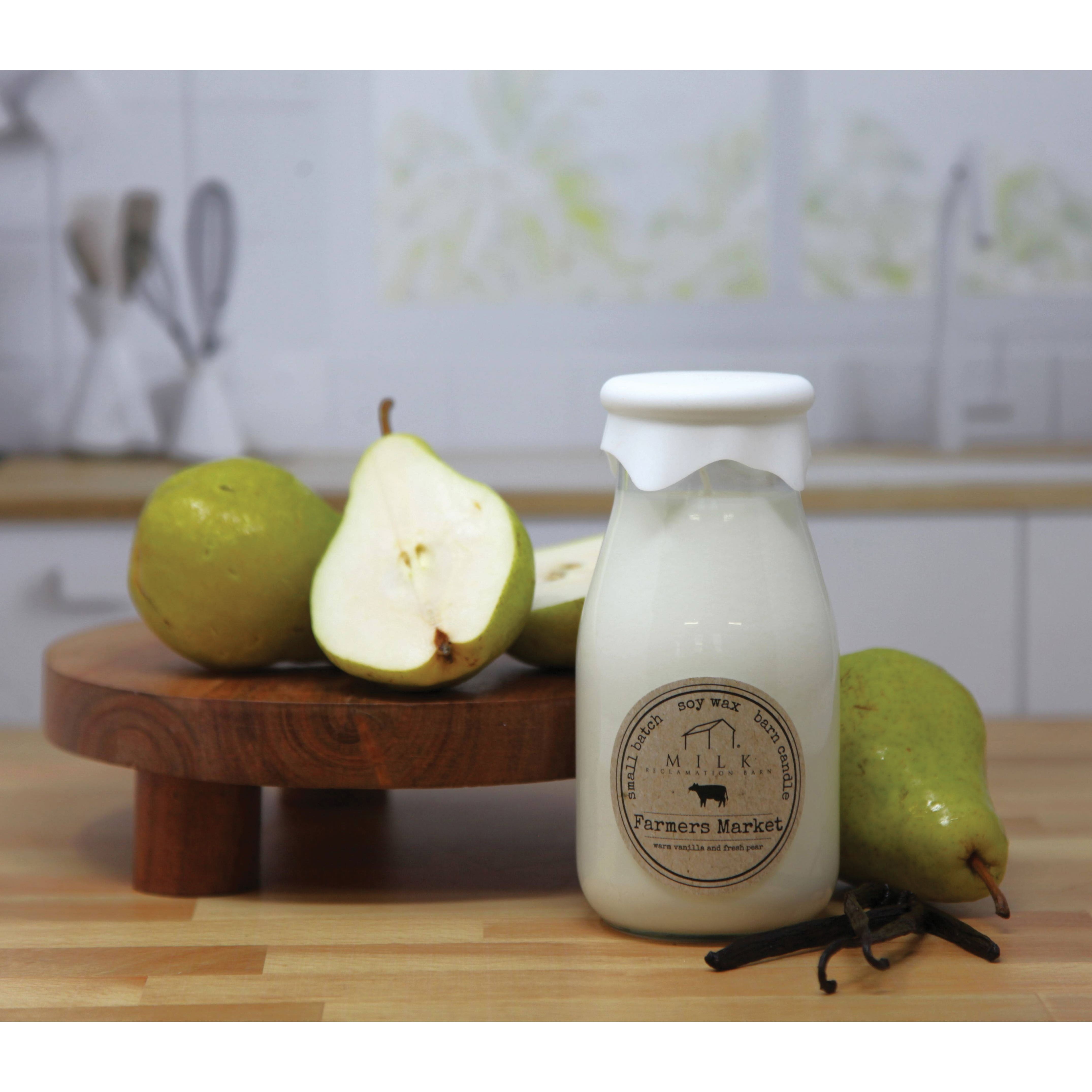 Milk Reclamation Barn MB-FM Milk Bottle Candle, 13 oz, Farmers Market, 100 hr