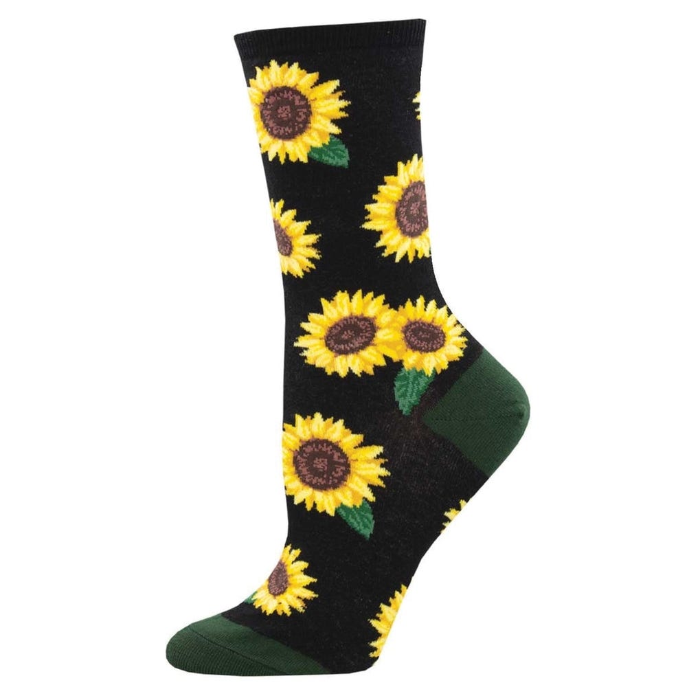 Socksmith Blooming Sunflower Crew Socks, Women's, One-Size, Cotton/Nylon/Spandex, Black