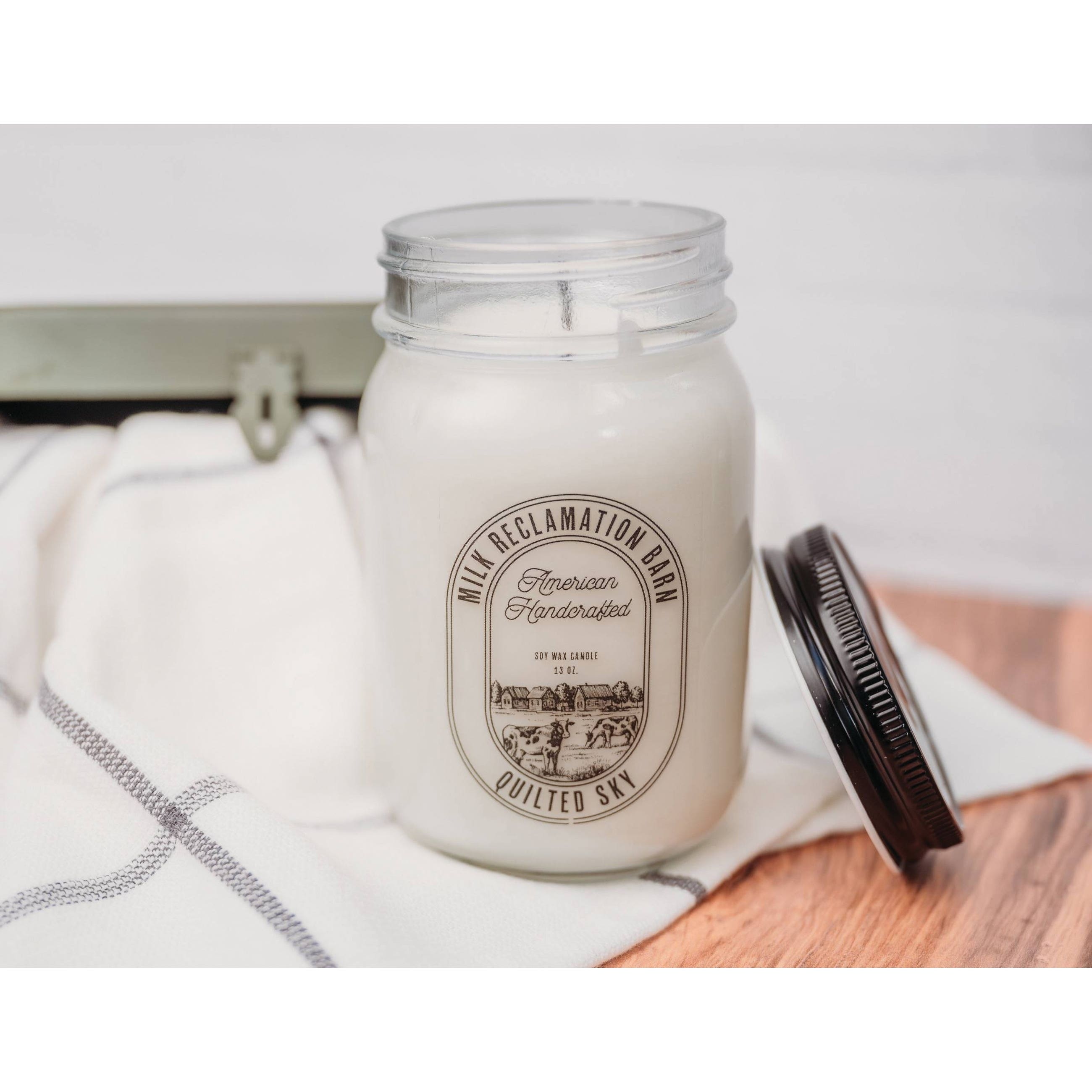 Milk Reclamation Barn MJ-QS Mason Jar Candle, 13 oz, Quilted Sky, 90 to 100 hr
