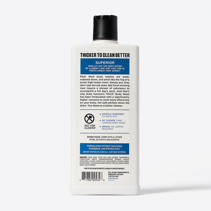 Duke Cannon Body Wash, Superior Fresh Water Citrus, 18 oz