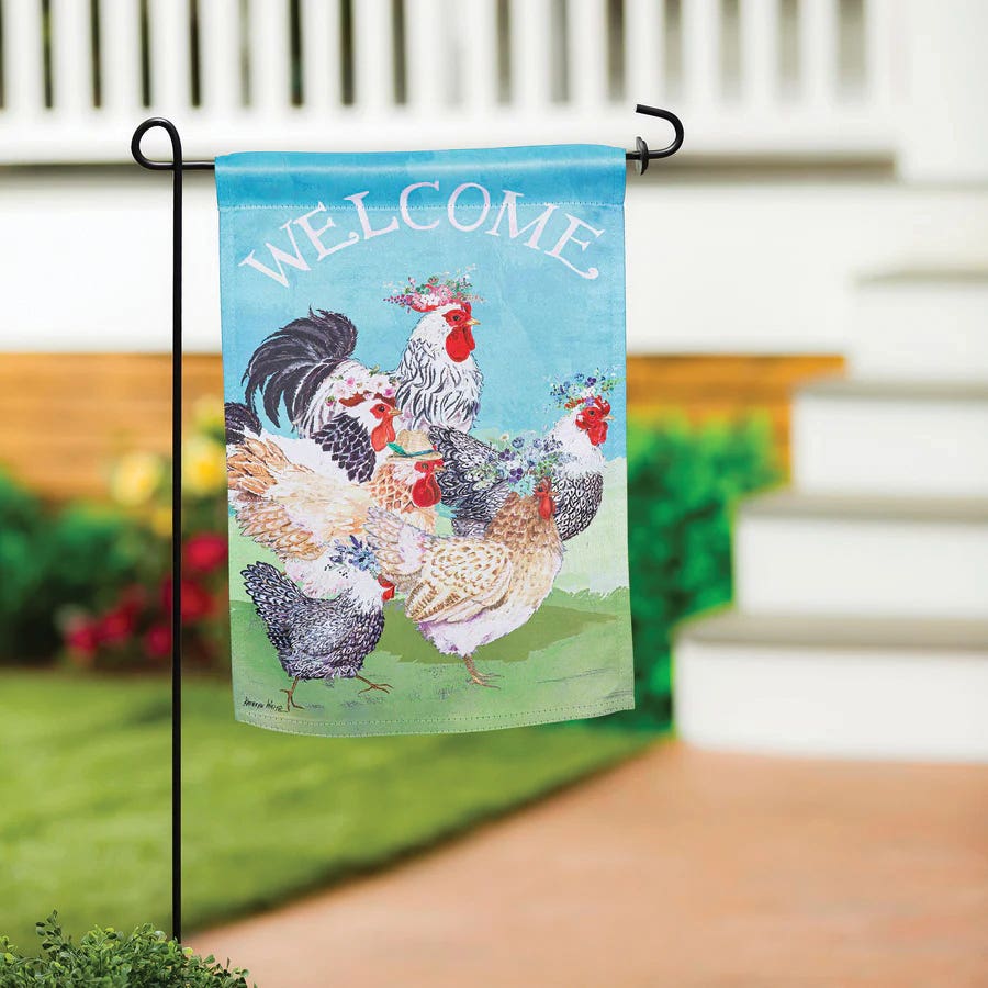 Evergreen Flag 14S12821 Garden Flag, 18 in L, 12-1/2 in W, Floral Chickens, Suede Fabric