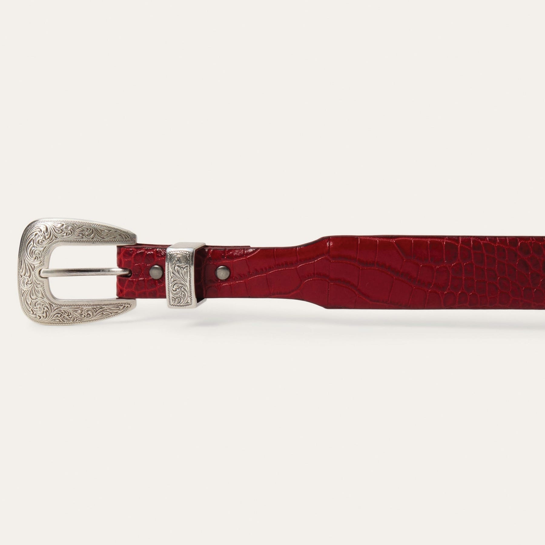 Stetson 9409790-600-S Belt, Women's, S, Silver-Tone, Leather, Red, Buckle, Strap