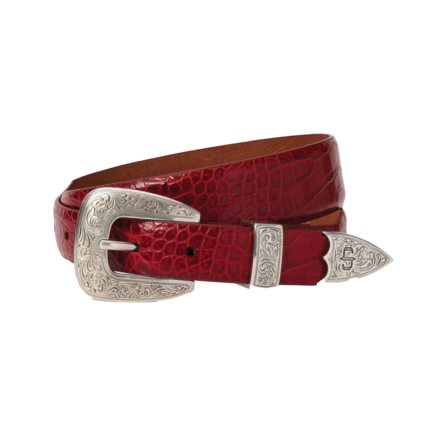 Stetson 9409790-600-M Belt, Women's, M, Silver-Tone, Leather, Red, Buckle, Strap