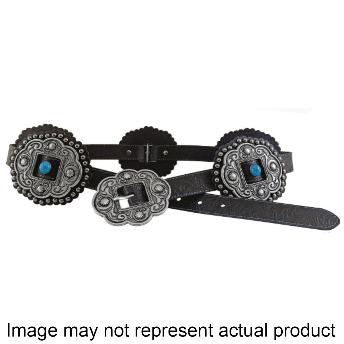Roper 8862790-200-L Belt, Women's, L, Conchos with Turquoise Domed Rivet, Silver, Leather, Brown, Buckle