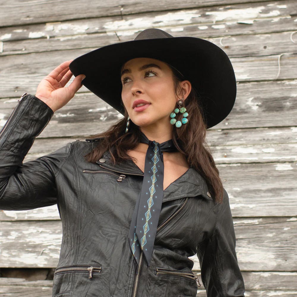 Fringe Scarves Hold Your Horses Twilly, Poly Chiffon, Black
