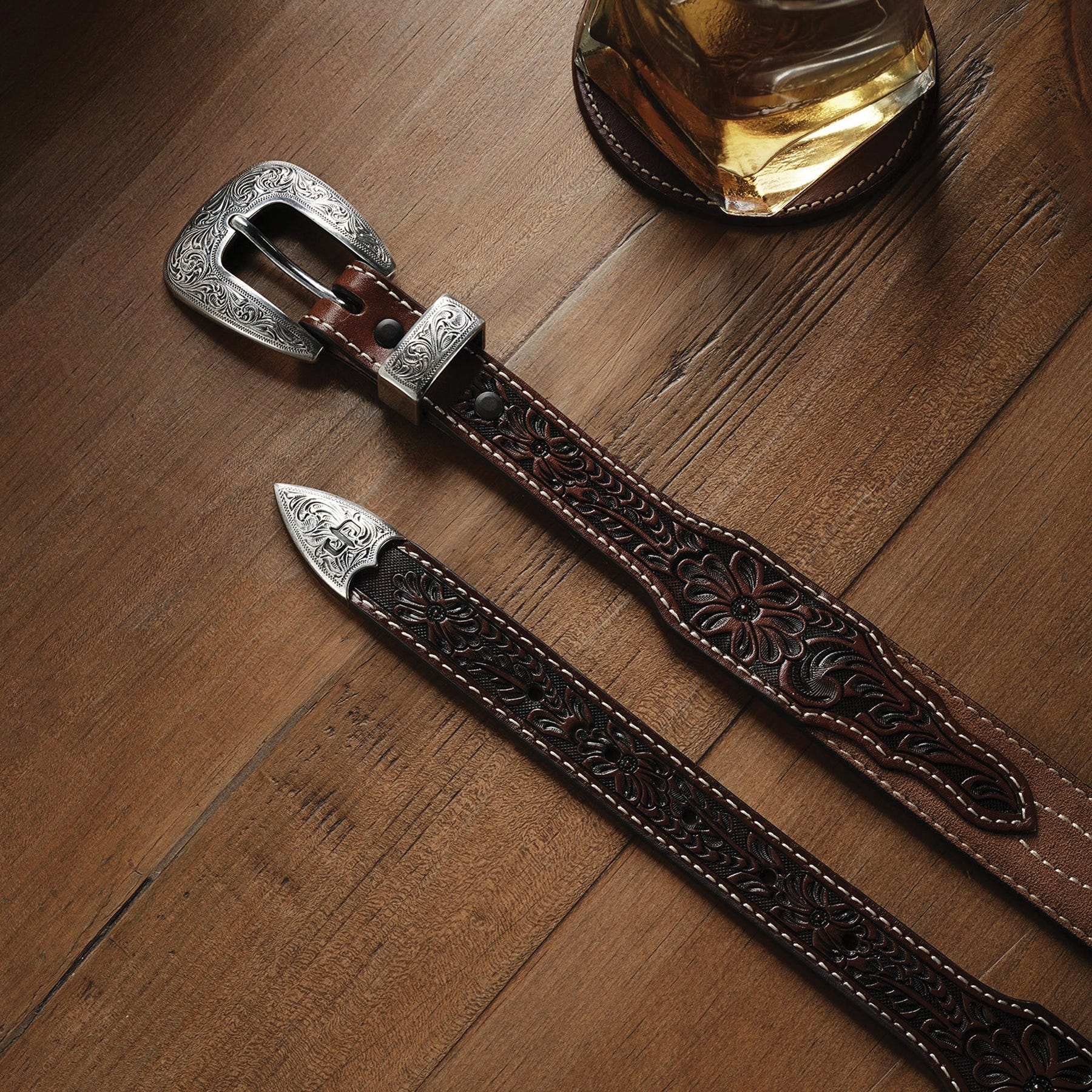 Stetson 9905500-217-42 Belt, Men's, 42 in, Silver-Tone, Leather, Brown/Sand, Buckle, Strap