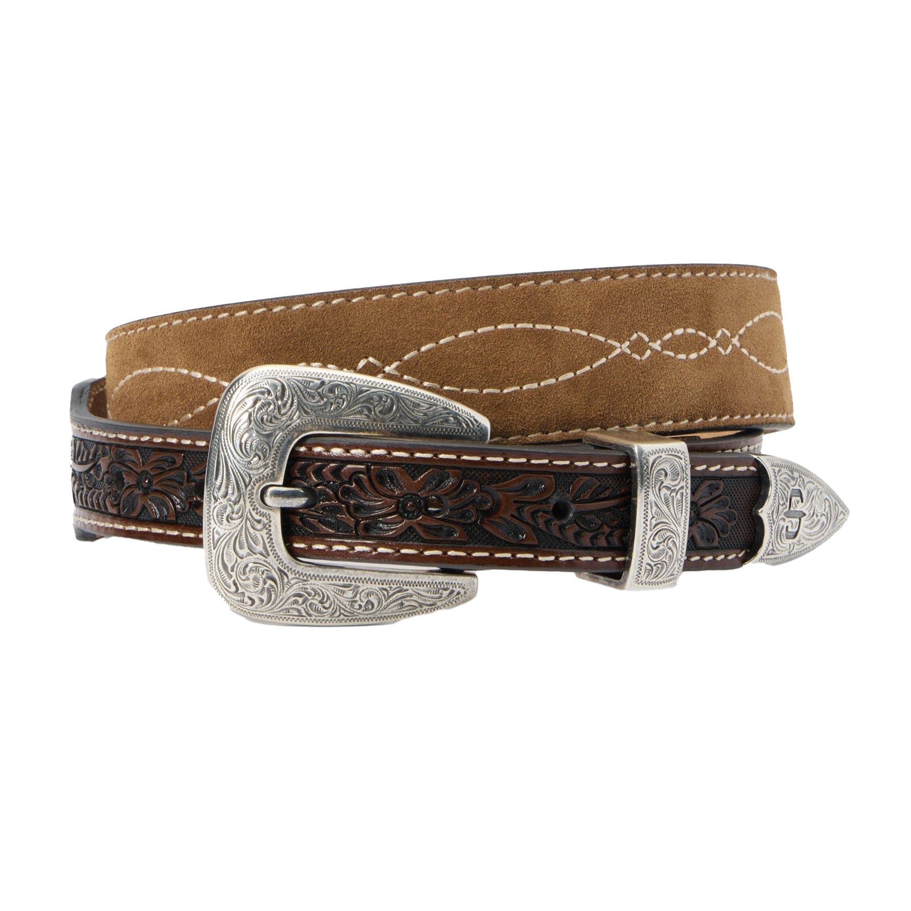 Stetson 9905500-217-42 Belt, Men's, 42 in, Silver-Tone, Leather, Brown/Sand, Buckle, Strap