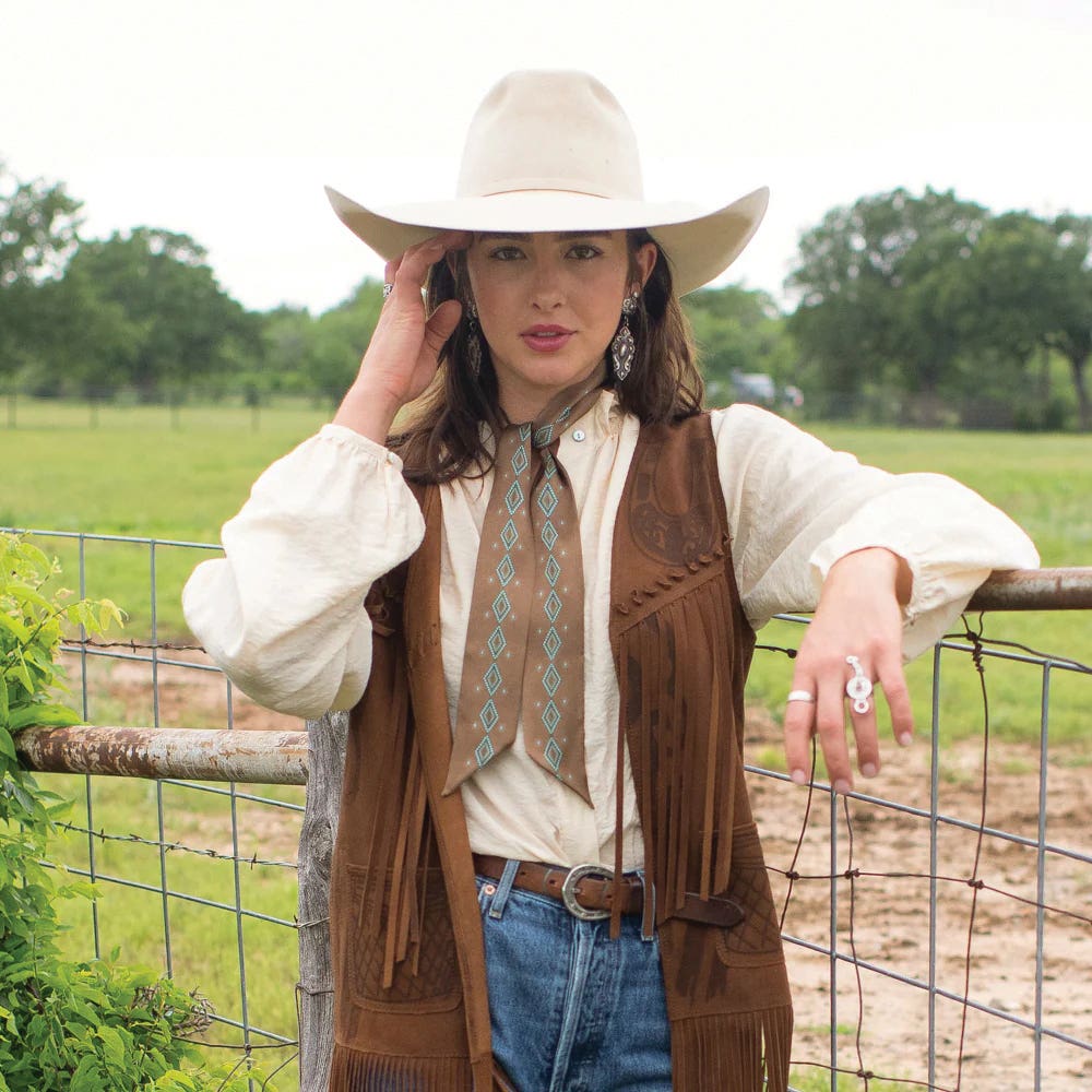Fringe Scarves Hold Your Horses Twilly, Poly Chiffon, Caramel Brown
