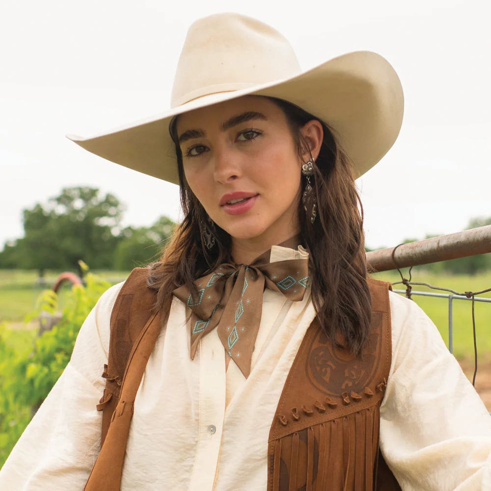 Fringe Scarves Hold Your Horses Twilly, Poly Chiffon, Caramel Brown