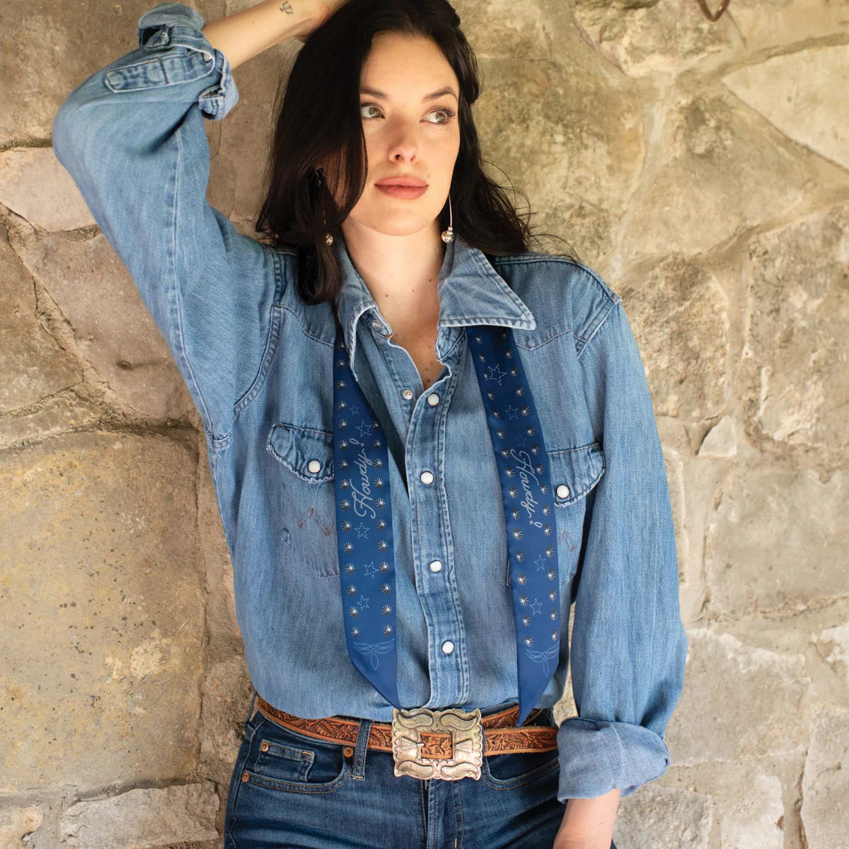 Fringe Scarves Howdy Twilly, Poly Chiffon, Navy