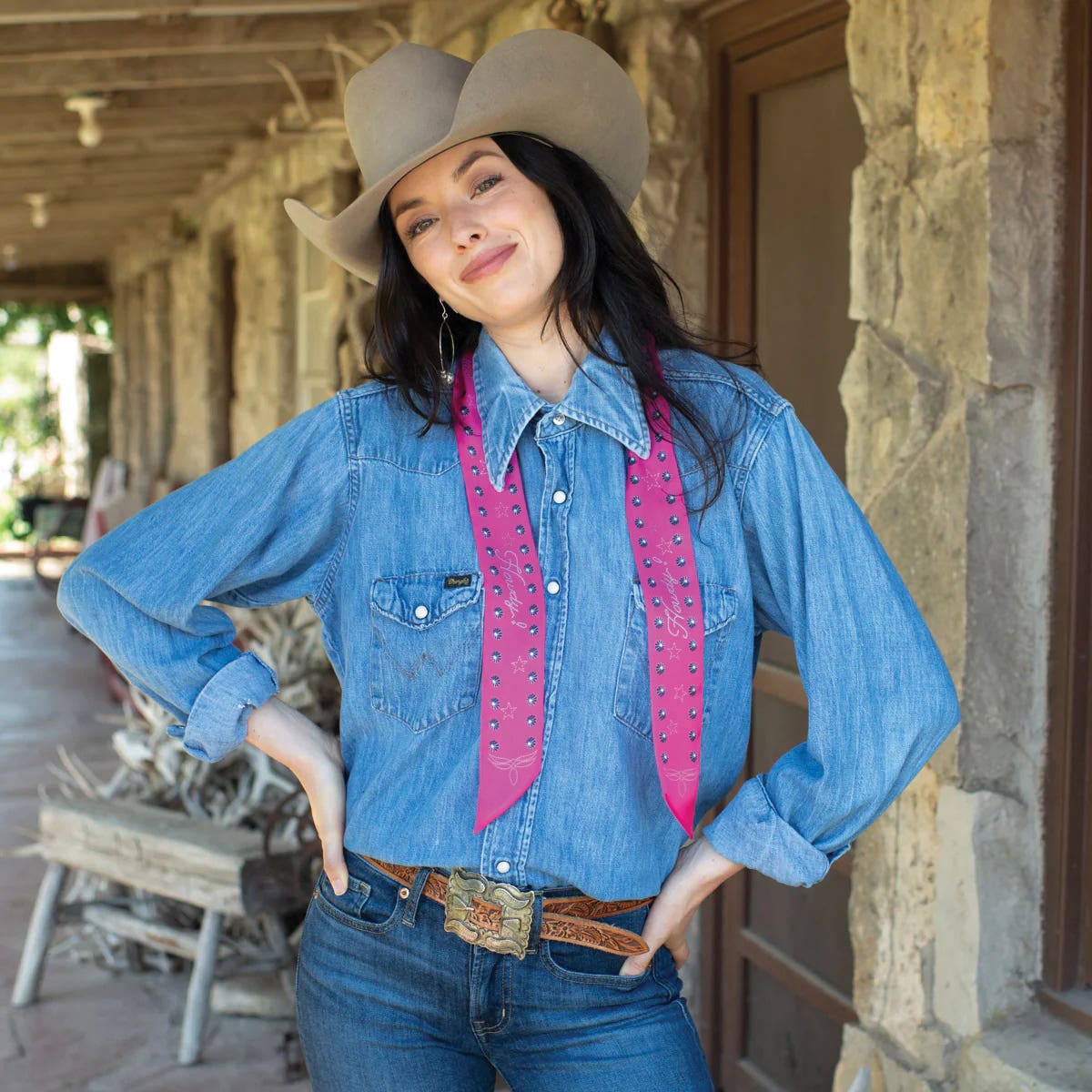Fringe Scarves Howdy Twilly, Poly Chiffon, Hot Pink