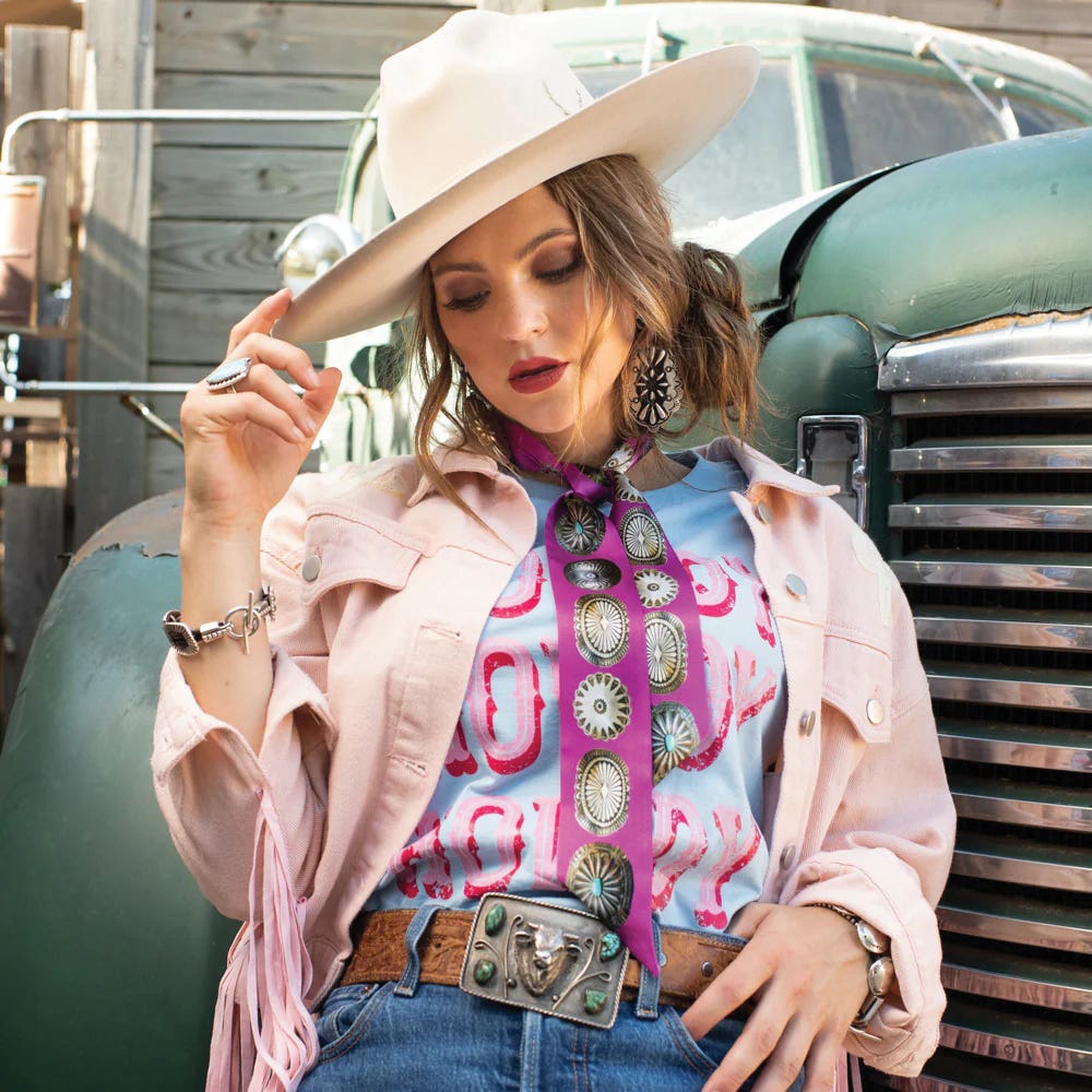 Fringe Scarves Big Concho Twilly, Poly Chiffon, Pink