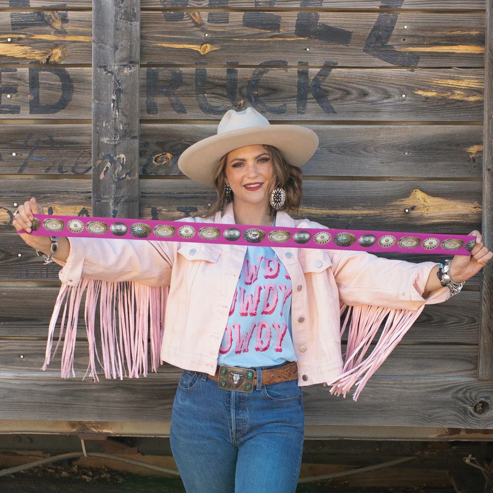 Fringe Scarves Big Concho Twilly, Poly Chiffon, Pink
