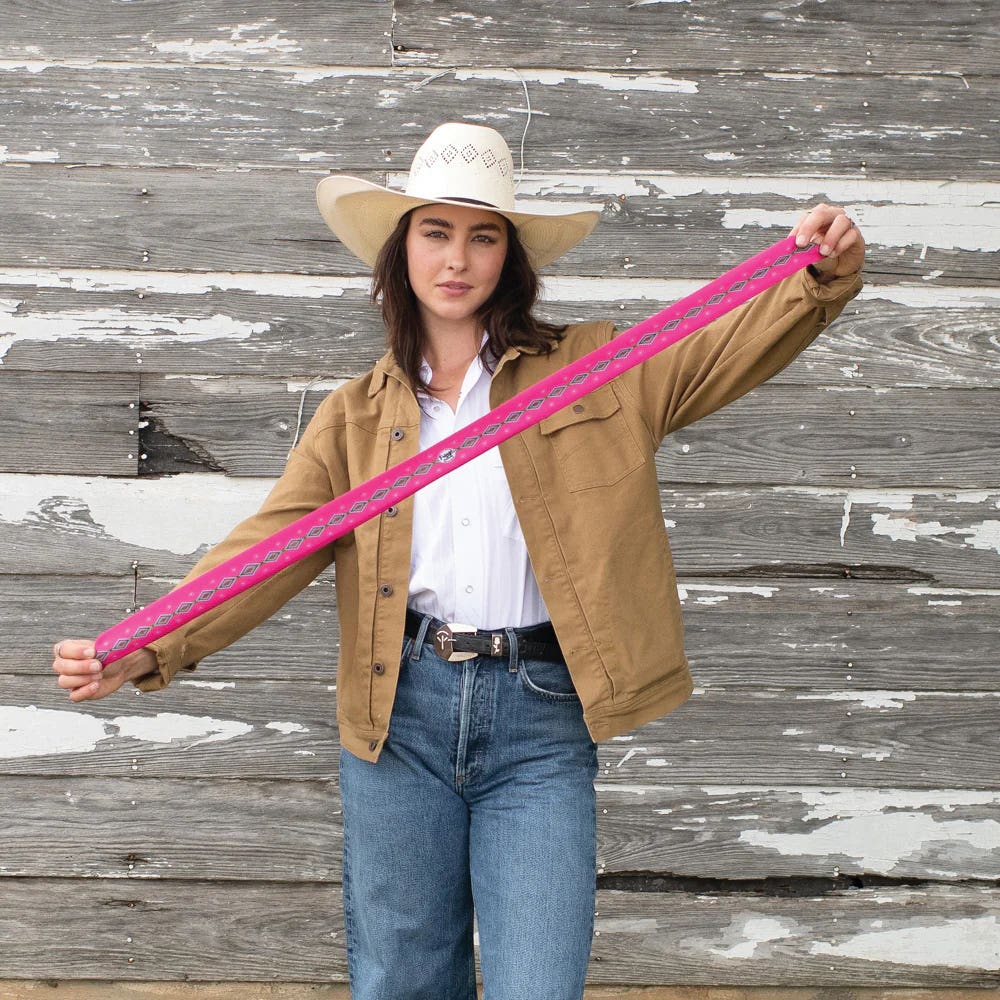 Fringe Scarves Hold Your Horses Twilly, Poly Chiffon, Hot Pink