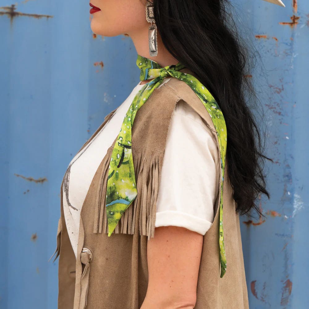 Fringe Scarves Prickly Pear Twilly, Poly Chiffon, Blue