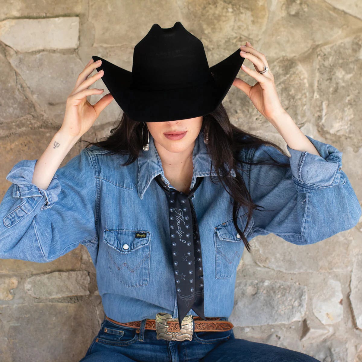 Fringe Scarves Howdy Twilly, Poly Chiffon, Black