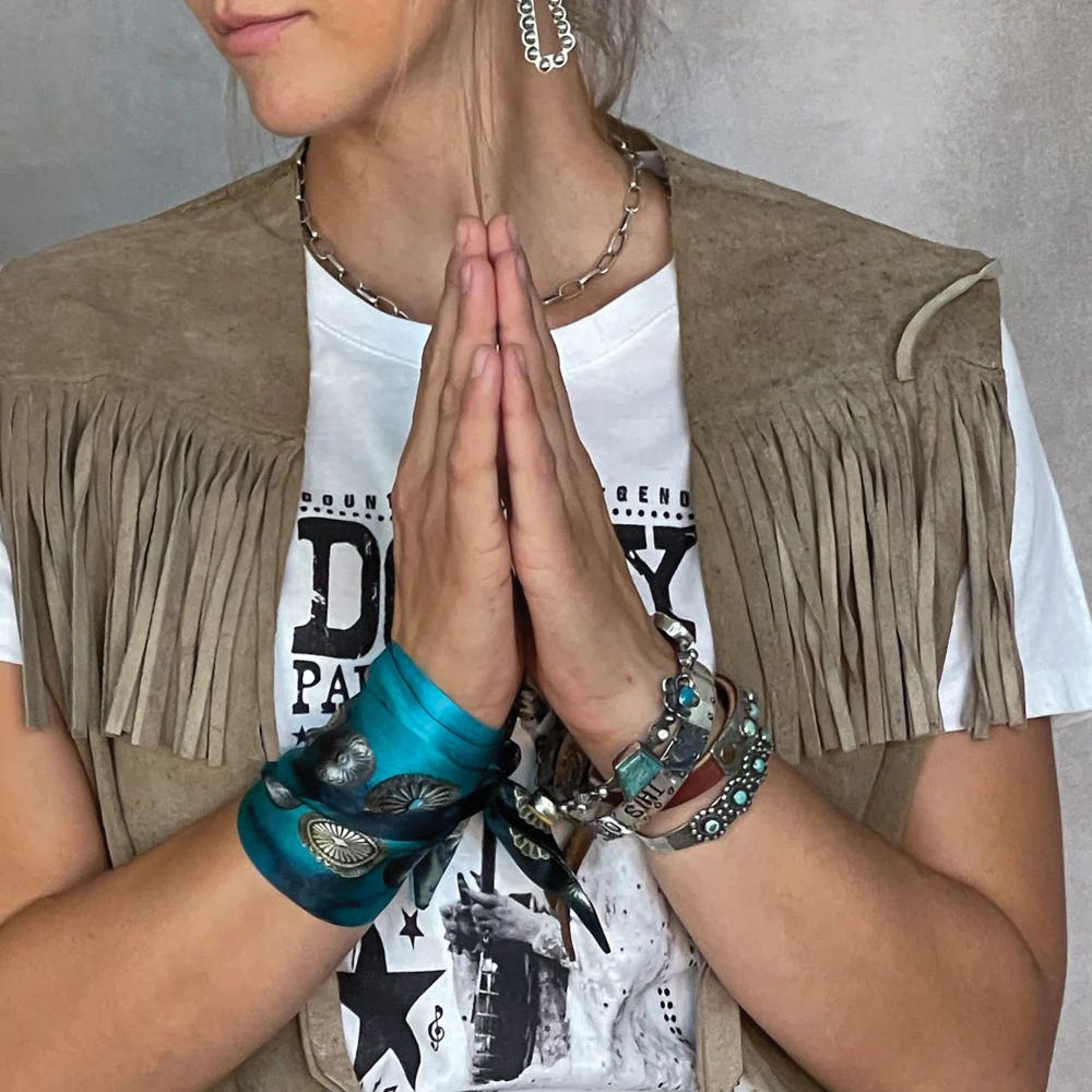 Fringe Scarves Kingman Twilly, Poly Chiffon, Turquoise