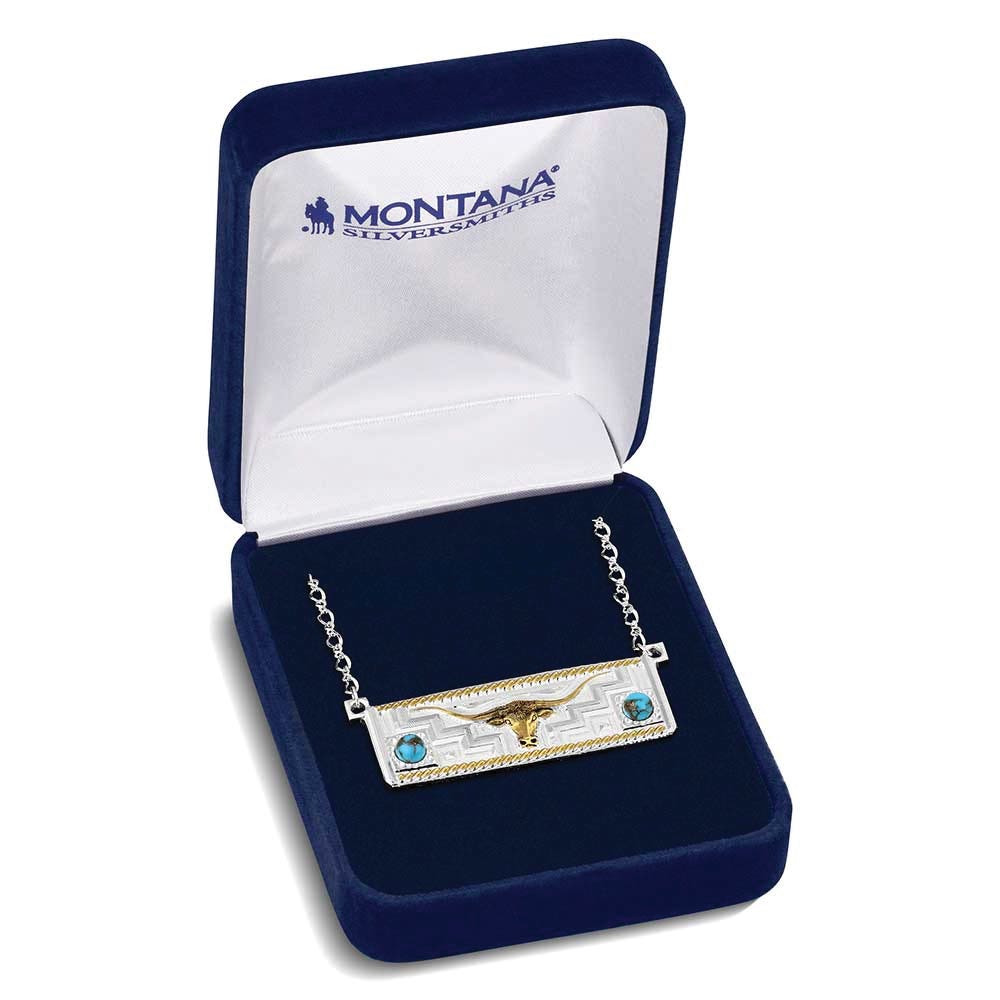 Montana Silversmiths NC6145 Necklace, Women's, Longhorn Trails, Turquoise, Brass
