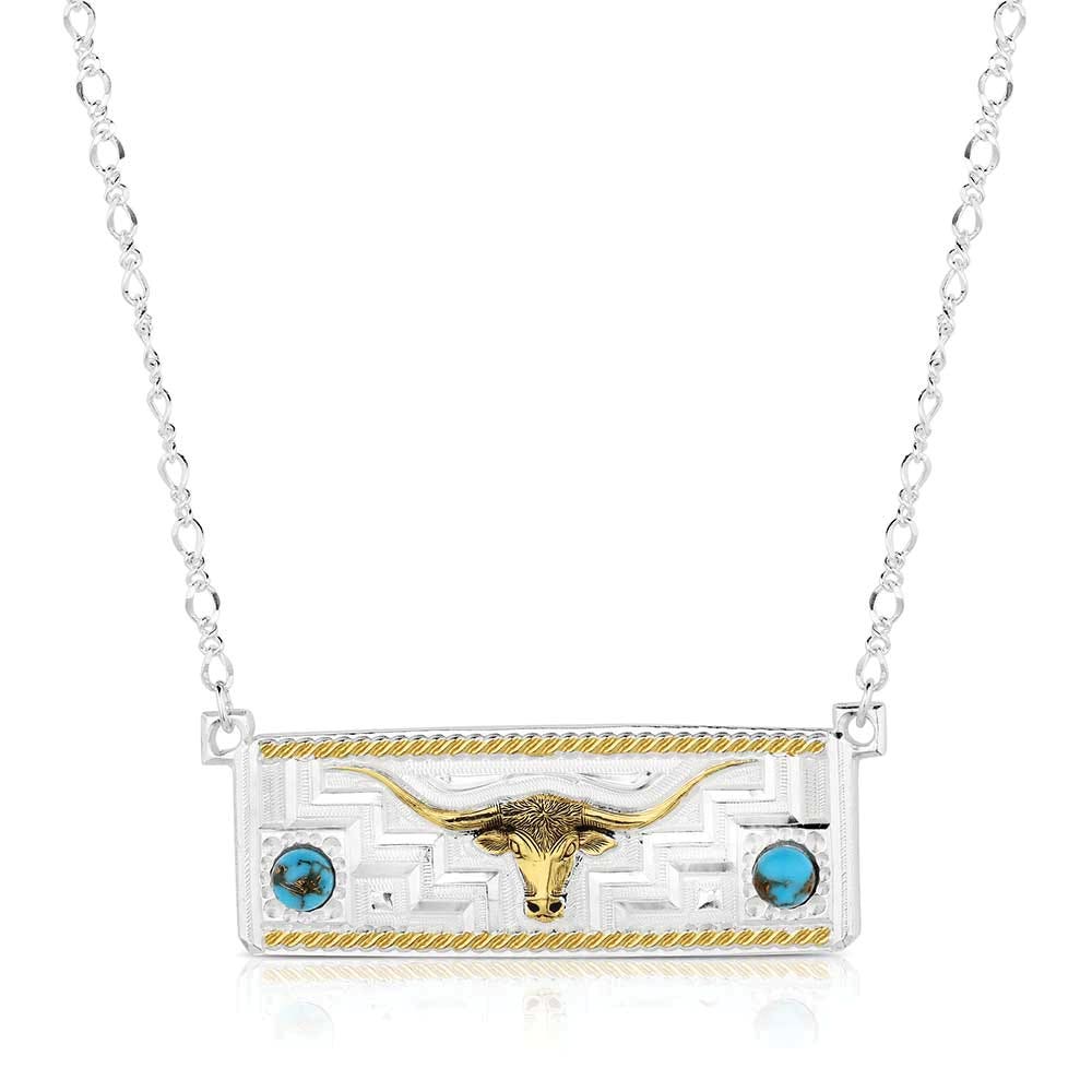 Montana Silversmiths NC6145 Necklace, Women's, Longhorn Trails, Turquoise, Brass