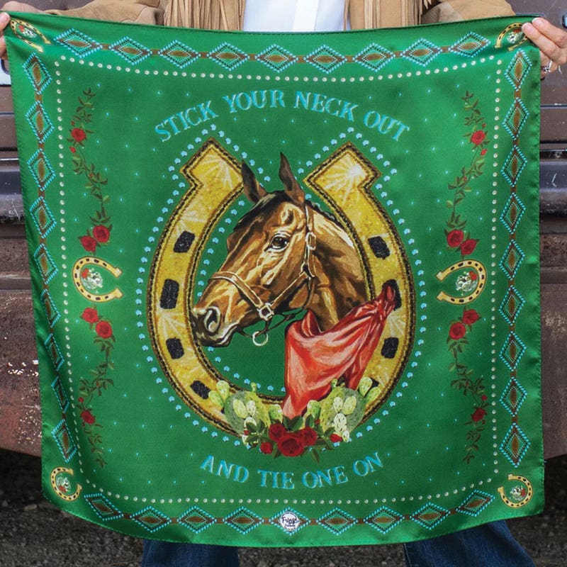 Fringe Scarve Hold Your Horses Silk Scarf, Kelly Green, L