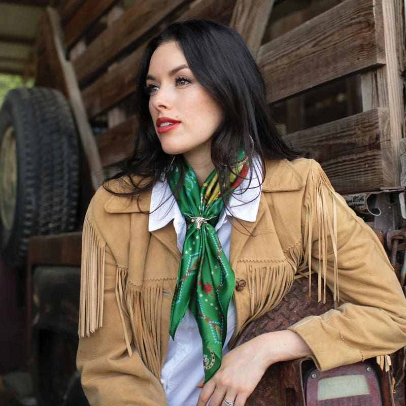 Fringe Scarve Hold Your Horses Silk Scarf, Kelly Green, L