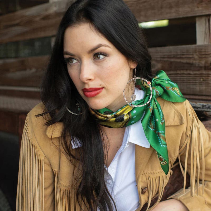 Fringe Scarve Hold Your Horses Silk Scarf, Kelly Green, S