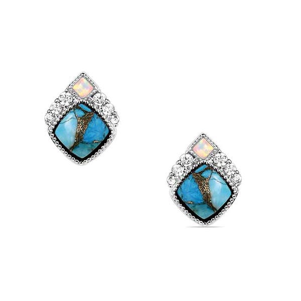 Montana Silversmiths ER6313 Earrings, Women's, Crown, Opal, Turquoise, Zirconia Crystal, Brass/Stainless Steel
