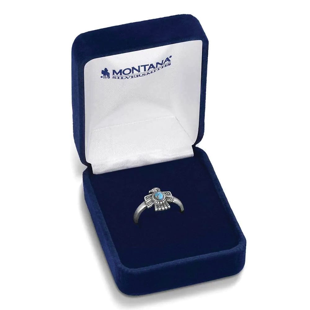 Montana Silversmiths RG6315 Ring, Women's, One-Size, Open Back, Thunderbird, Turquoise, Sterling Silver