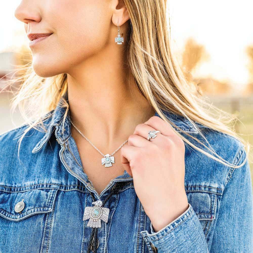 Montana Silversmiths RG6315 Ring, Women's, One-Size, Open Back, Thunderbird, Turquoise, Sterling Silver