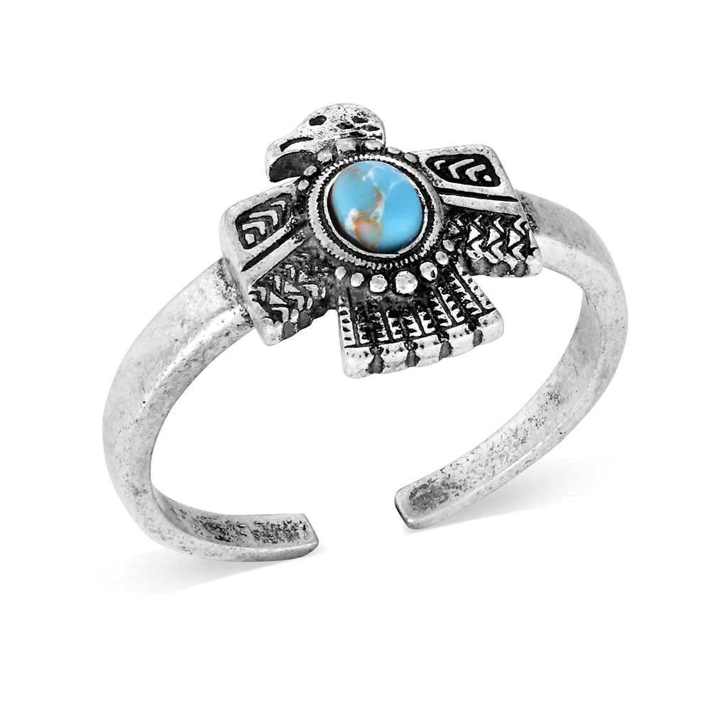 Montana Silversmiths RG6315 Ring, Women's, One-Size, Open Back, Thunderbird, Turquoise, Sterling Silver