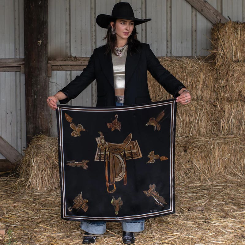 Fringe Scarves Take a Seat Silk Scarf, Black, S