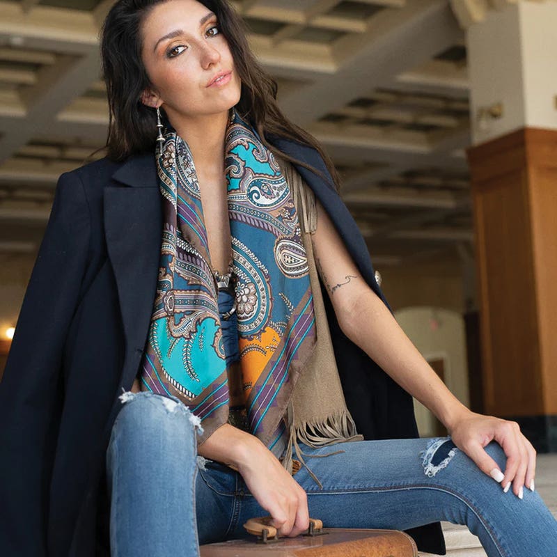 Fringe Scarves Presley Paisley Silk Scarf, L