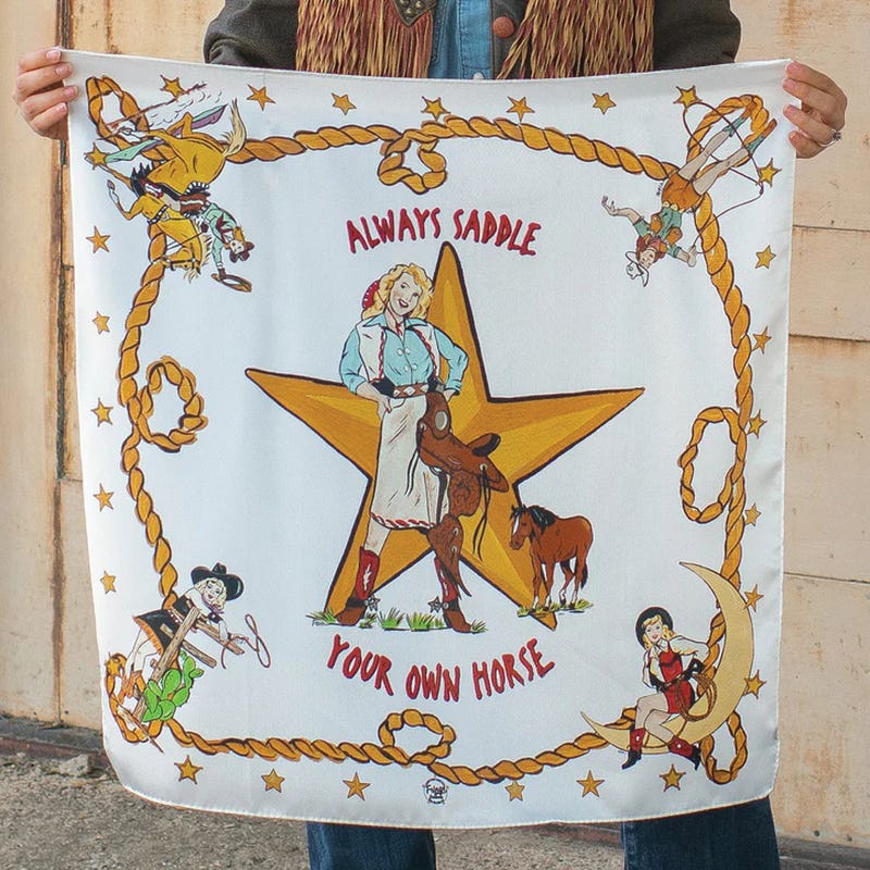 Fringe Scarves Always Saddle Your Own Horse Silk Scarf, Off-White, S