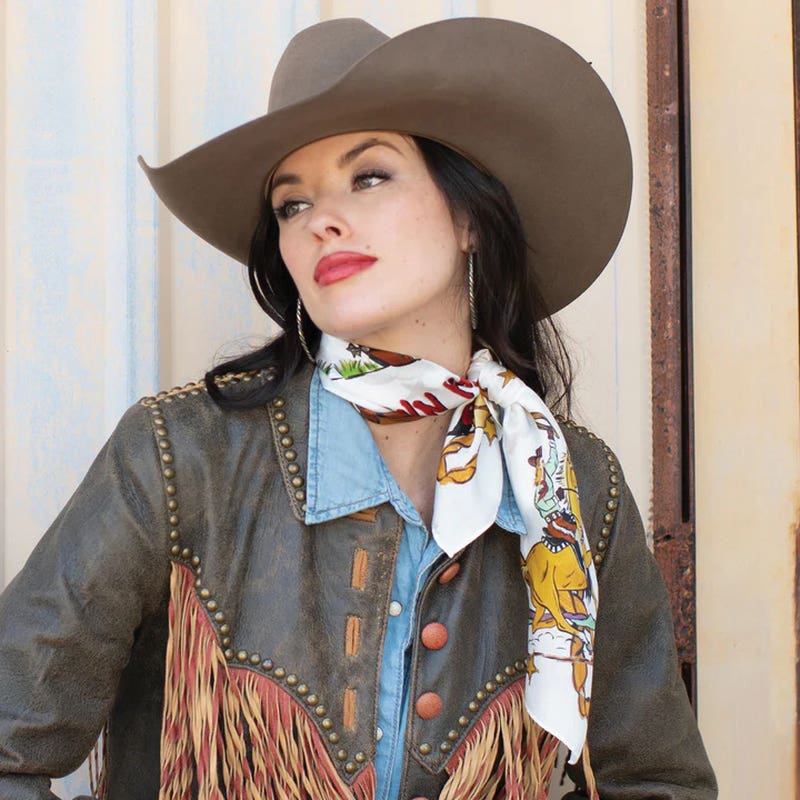 Fringe Scarves Always Saddle Your Own Horse Silk Scarf, Off-White, S