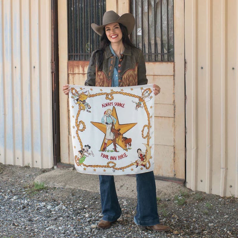 Fringe Scarves Always Saddle Your Own Horse Silk Scarf, Off-White, L