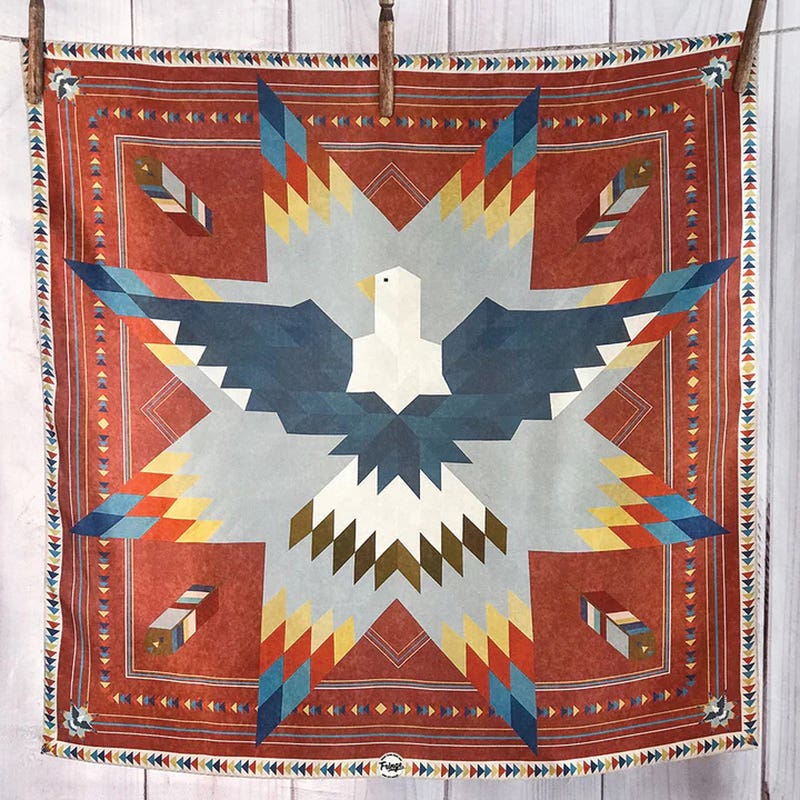 Fringe Scarves Soaring Eagle Star Quilt Silk Scarf, S
