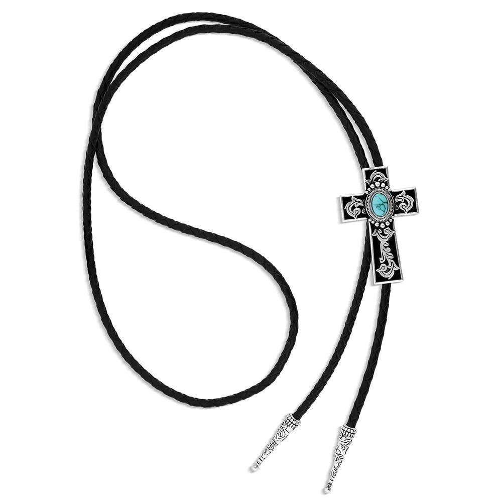 Montana Silversmiths BT6181 Bolo Tie, Turquoise, Brass/Leather