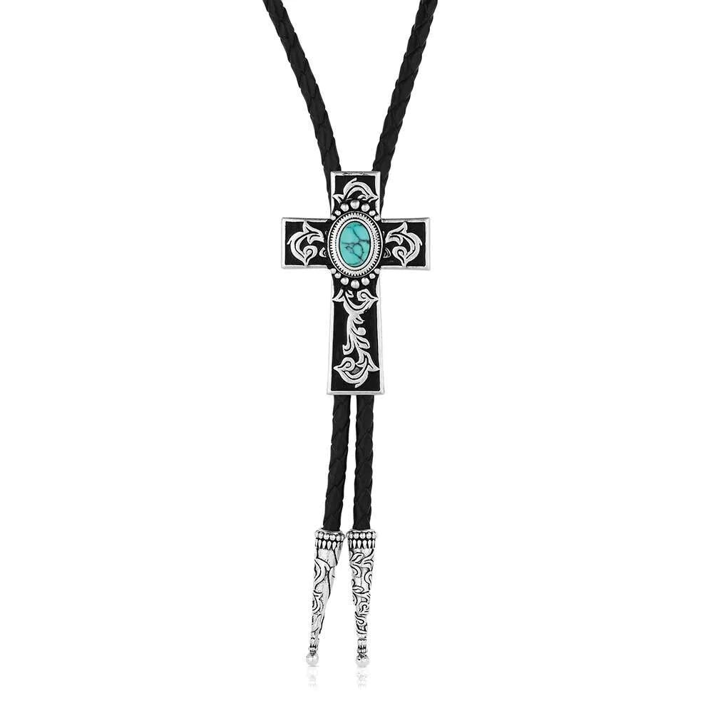 Montana Silversmiths BT6181 Bolo Tie, Turquoise, Brass/Leather