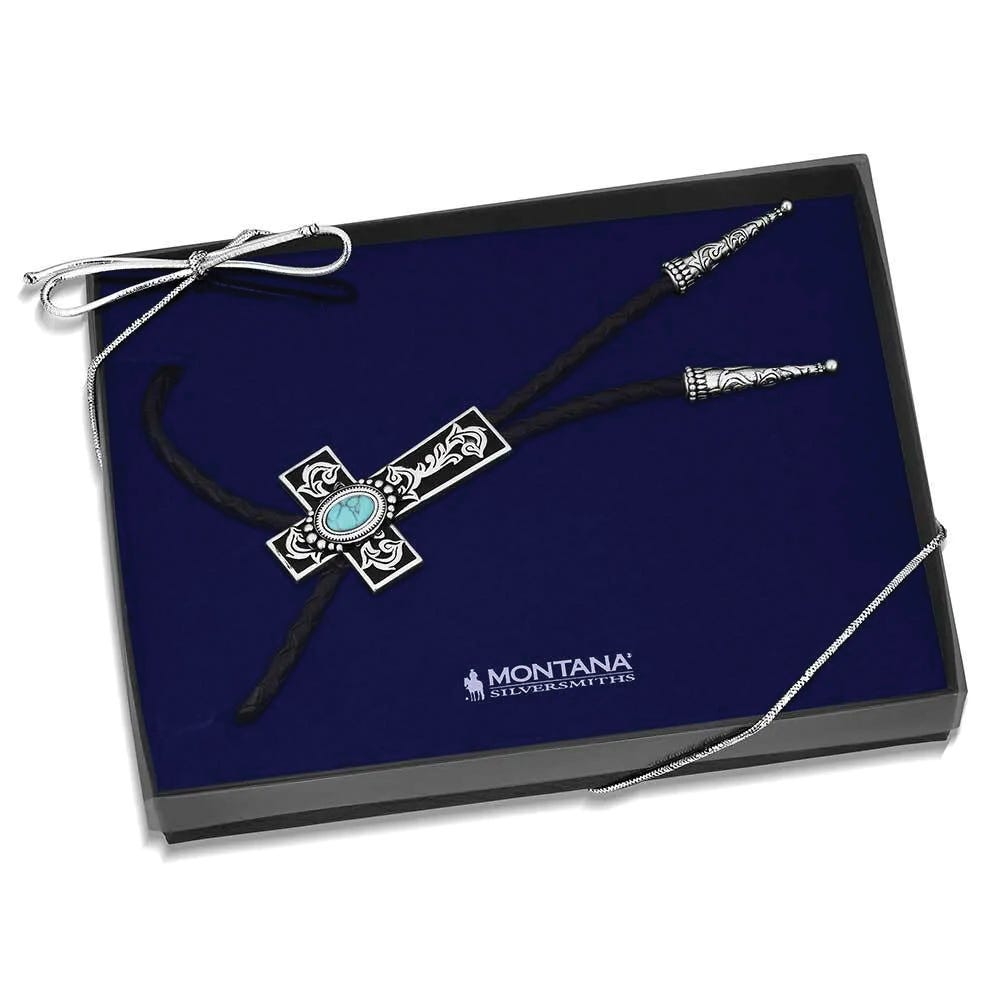 Montana Silversmiths BT6181 Bolo Tie, Turquoise, Brass/Leather