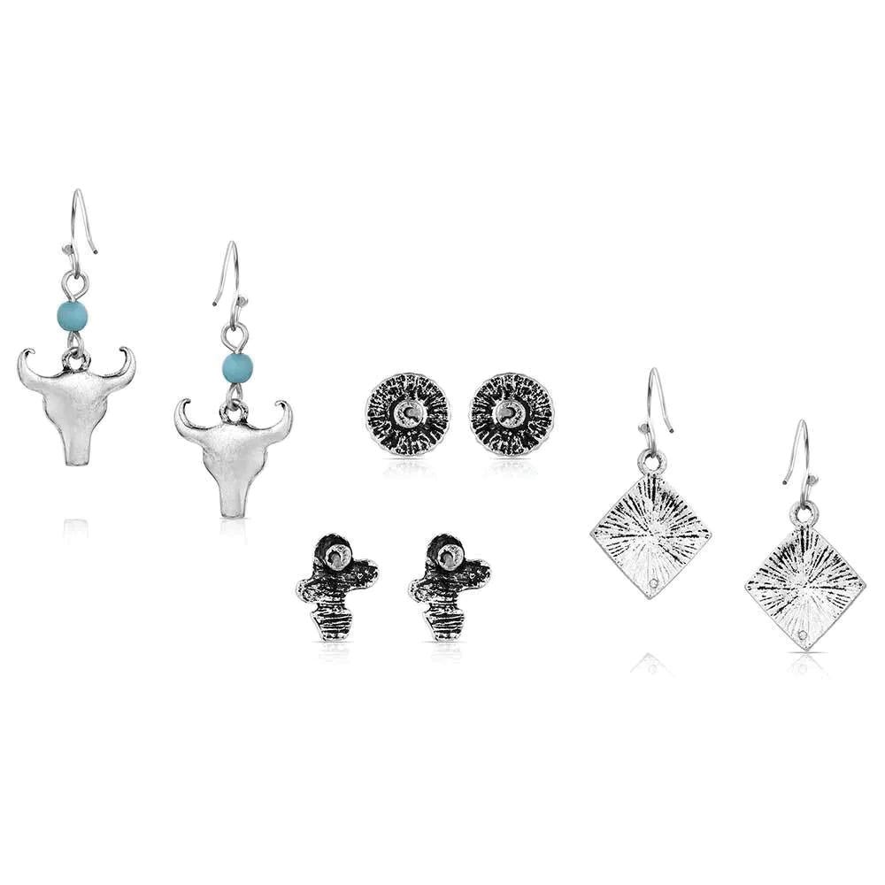 Montana Silversmiths AER6242 Earring Set, Aztec, Etched, Floral, Bead, Zirconia Crystal, Turquoise