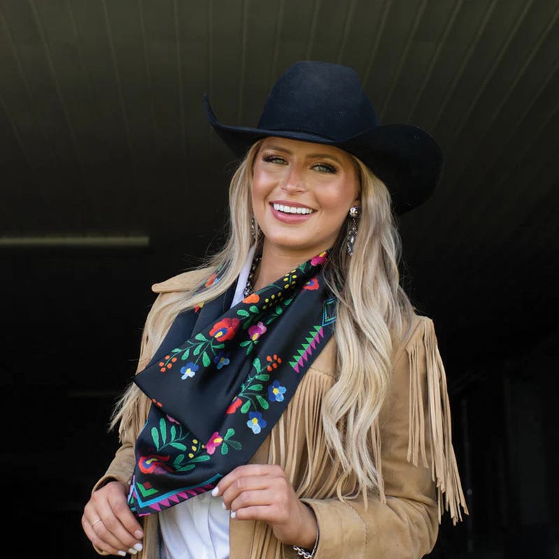 Fringe Scarves Fiesta Silk Scarf, Black, L